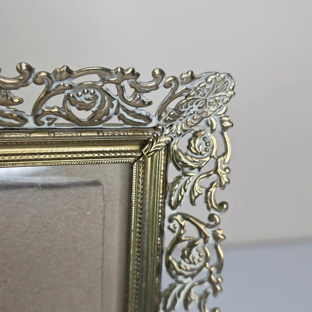 Vintage 60s Picture Frame 8x10 Gold Ornate Filigree Metal Scroll Cottagecore
